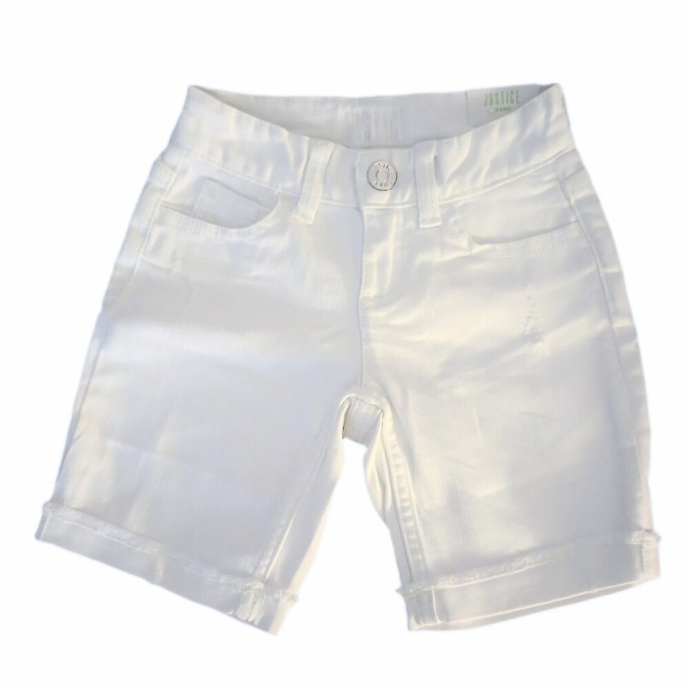 NWT Justice White Jean Shorts Girlfriend High Waist Cut sz 7 Slim Girls Youth